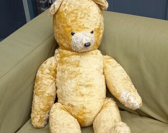 XL (70cm) Old teddy bear with mohair/straw filled/Jointed limbs including neck