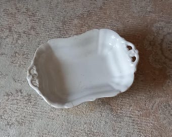 Type C) Antique Dutch Ironstone Footed Bowl, Petrus Regout Maastricht, Farmhouse Decor