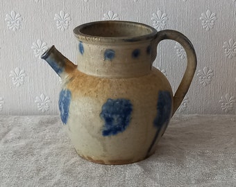 1800s Antique stoneware jug, Blue decor, Farmhouse kitchen decor