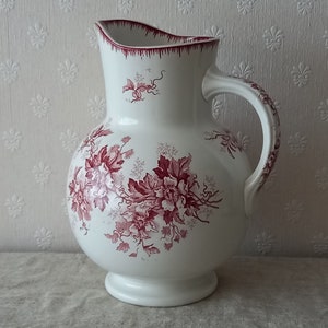 Antique big jug/pitcher, Societe Ceramique Maastricht decor Olga, Dutch ironstone, Farmhouse decor,