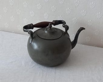 Vintage Dutch Pewter Kettle with Wooden Handle