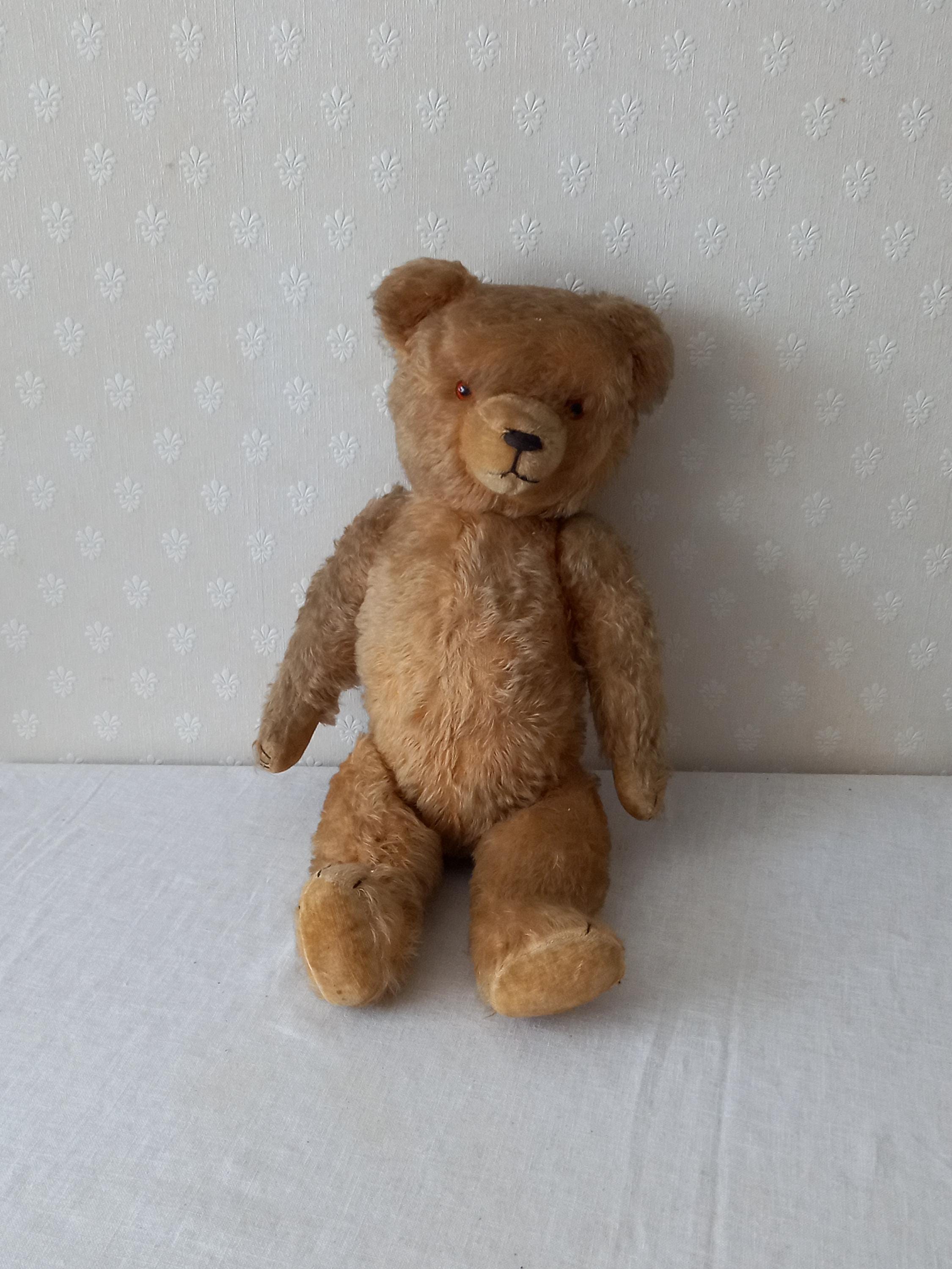 ハンドメイドベア・イギリス天然モヘア・全長30cm ・マフラー付き Antique straw filled teddy bear - Etsy 日本