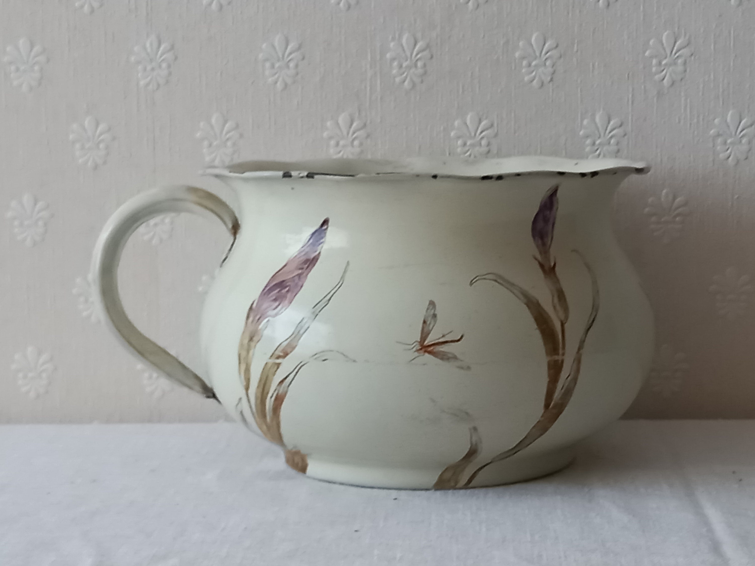 Antique Enamel Chamber Pot With Flower Pattern/antique Enamel Etsy