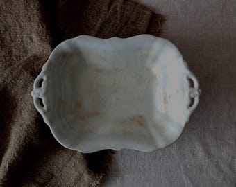 Type A) Antique Dutch Ironstone Footed Bowl, Petrus Regout Maastricht, Farmhouse Decor