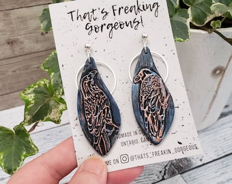 Crow earrings, Raven Earrings, Corvid jewelry, Crow jewelry, Raven jewelry, Goth earrings, Raven, Bird jewelry, Mismatch earrings, Raven