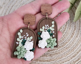 Succulent and Eucalyptus earrings, Statement Earrings, Succulent jewelry, Plant jewelry, Botanical earrings, plant mom earrings, plant lover