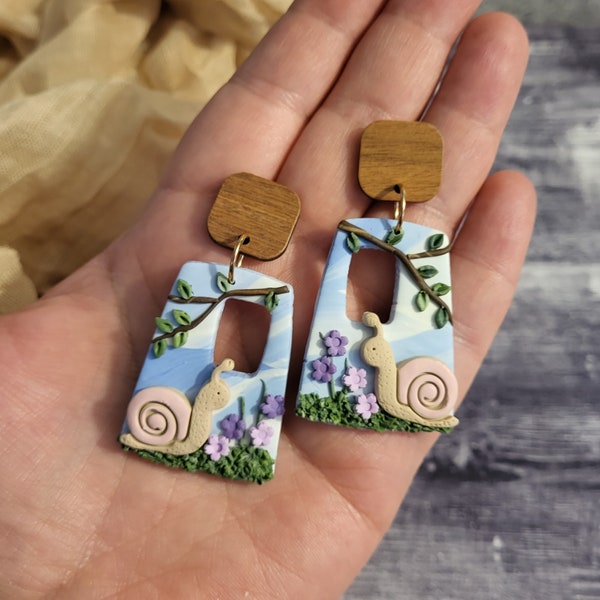 Snails in the Garden Earrings, Forest Creature Dangles, Spring Statement Earring, Forest Lover Earrings, Garden Lover, Cottage Core Earrings