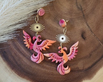 Fire Phoenix Earrings, Phoenix Dangles, Phoenix jewelry, Cosplay Earrings, Goth earrings, Fire Bird Dangles, Medevil Earrings, Survivor