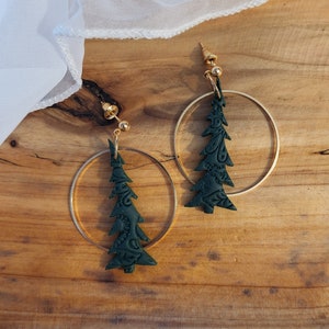 Tall Pine Tree Earrings, Tree Earrings, Grinch Tree Earrings, Polymer Clay Earrings, Earrings for work, Pine tree dangles, tree lover