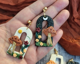 Mismatched Mushroom Dangle Earrings: Hand-Painted Amanita Jewelry