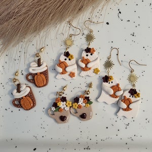 Pumpkin Spice Latte Earrings, Polymer Clay Halloween Ghost Jewelry