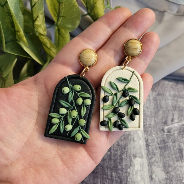 Mismatched Olive Branch Earrings, Green Statement Earrings, Unique Statement jewelry, Unique floral Earrings, Olive Branch Drops, Floral
