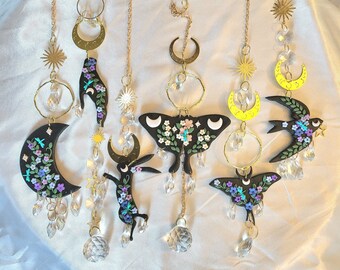 Night Garden Crystal Suncatcher: Handmade Polymer Clay Prism, Boho Decor