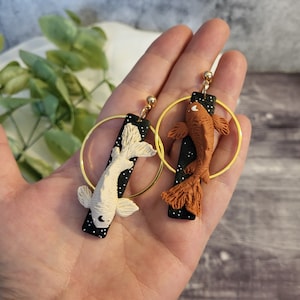 Mismatched Koi Fish Earrings: Celestial Boho Polymer Clay Jewelry