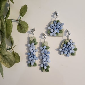 Hydrangea Floral Dangle Earrings: Polymer Clay Periwinkle Blue