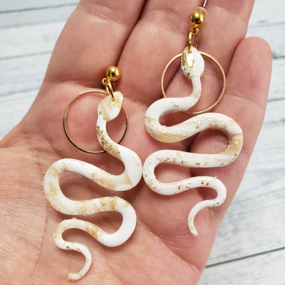 Buy Cream and Gold Marble Snake Earrings Snake Dangles Elegant