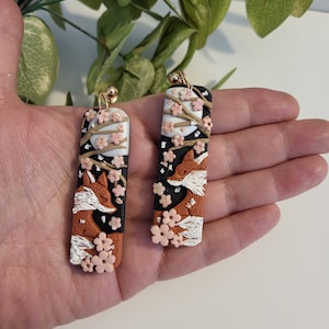 Japanese Fox Earrings, Floral Fox Earrings, Sakura Fox Dangles, Feminine Earrings, Polymer Clay Earrings, Handmade jewelry, clay fox earring