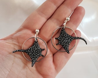 Celestial Manta Ray Earrings, Sting Ray Earrings, Galaxy Sting Ray Earrings, Polymer Clay Earrings, Handmade jewelry, Manta Ray Jewelry