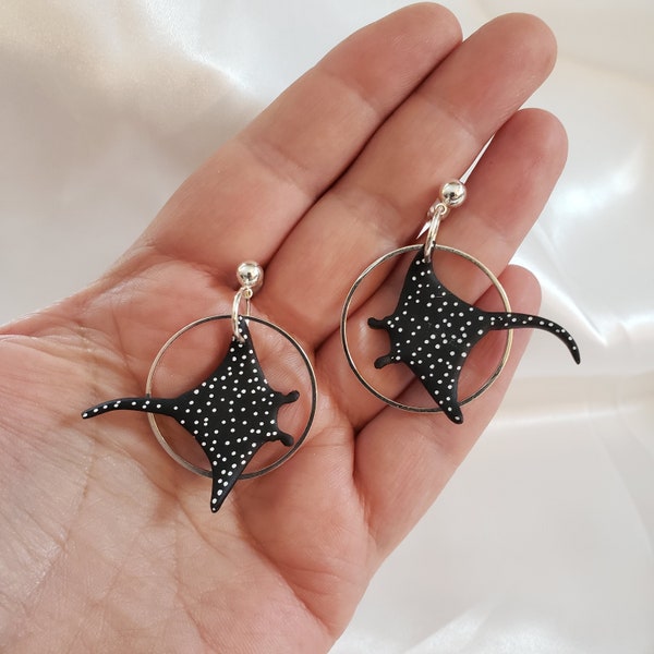 Celestial Manta Ray Earrings: Galaxy Polymer Clay Dangles