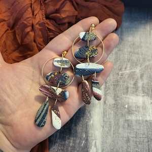 Inukshuk Dangle Earrings: Polymer Clay, Gold Accent