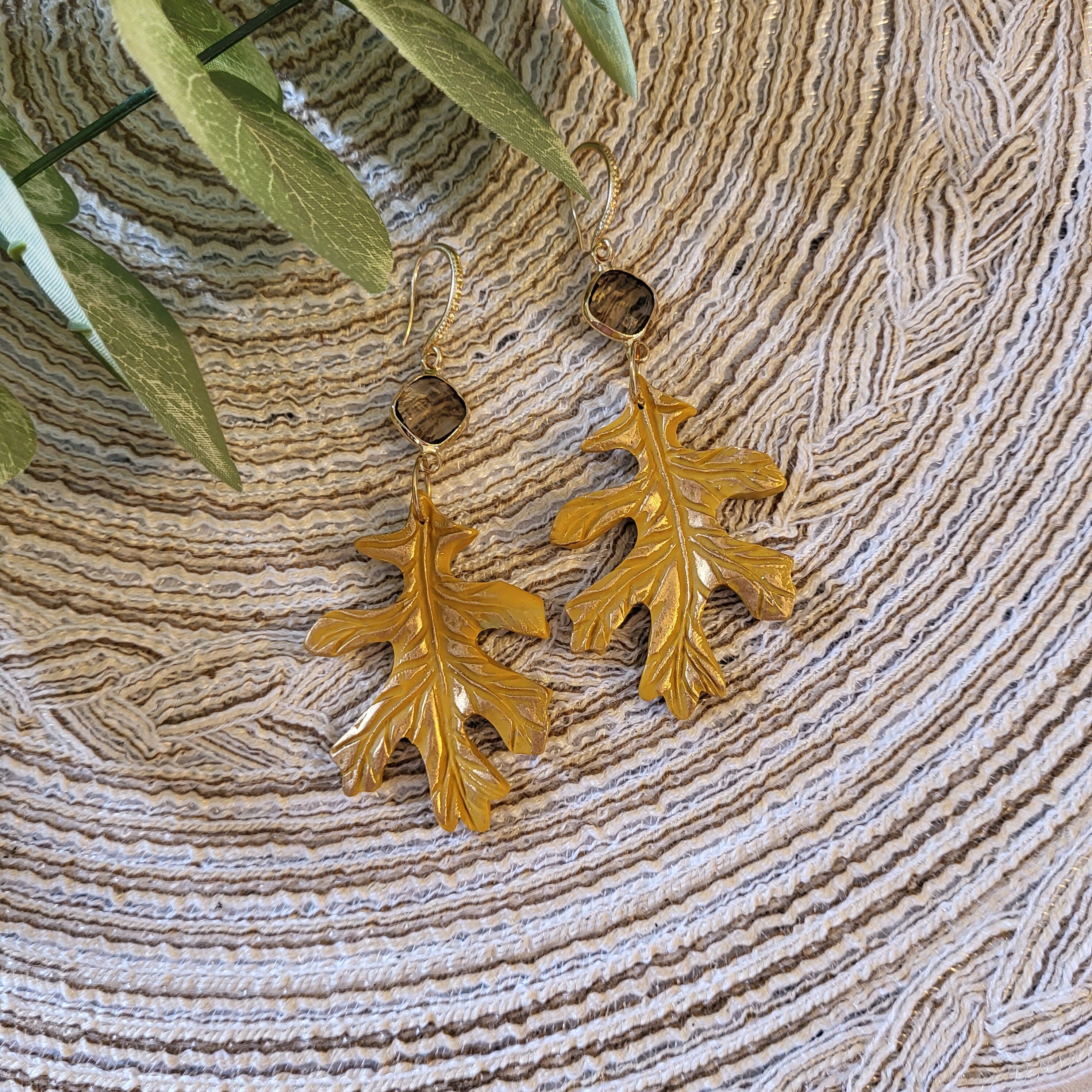 Pendientes dorados de hojas naturales metalizadas - IROIROart