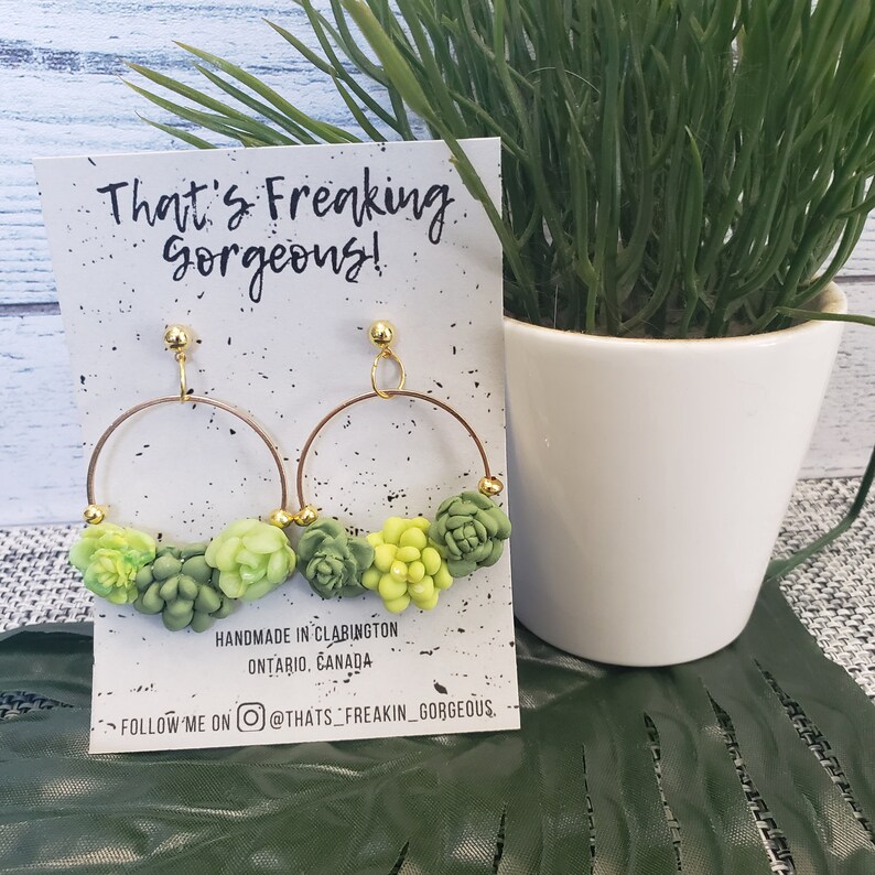 Succulent earrings, Big Hoops, Statement Earrings, Succulent jewelry, Plant jewelry, Botanical earrings, succulent, plant mom, desert image 7