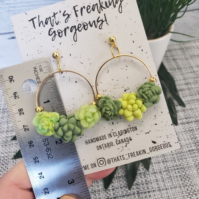 Succulent earrings, Big Hoops, Statement Earrings, Succulent jewelry, Plant jewelry, Botanical earrings, succulent, plant mom, desert image 9