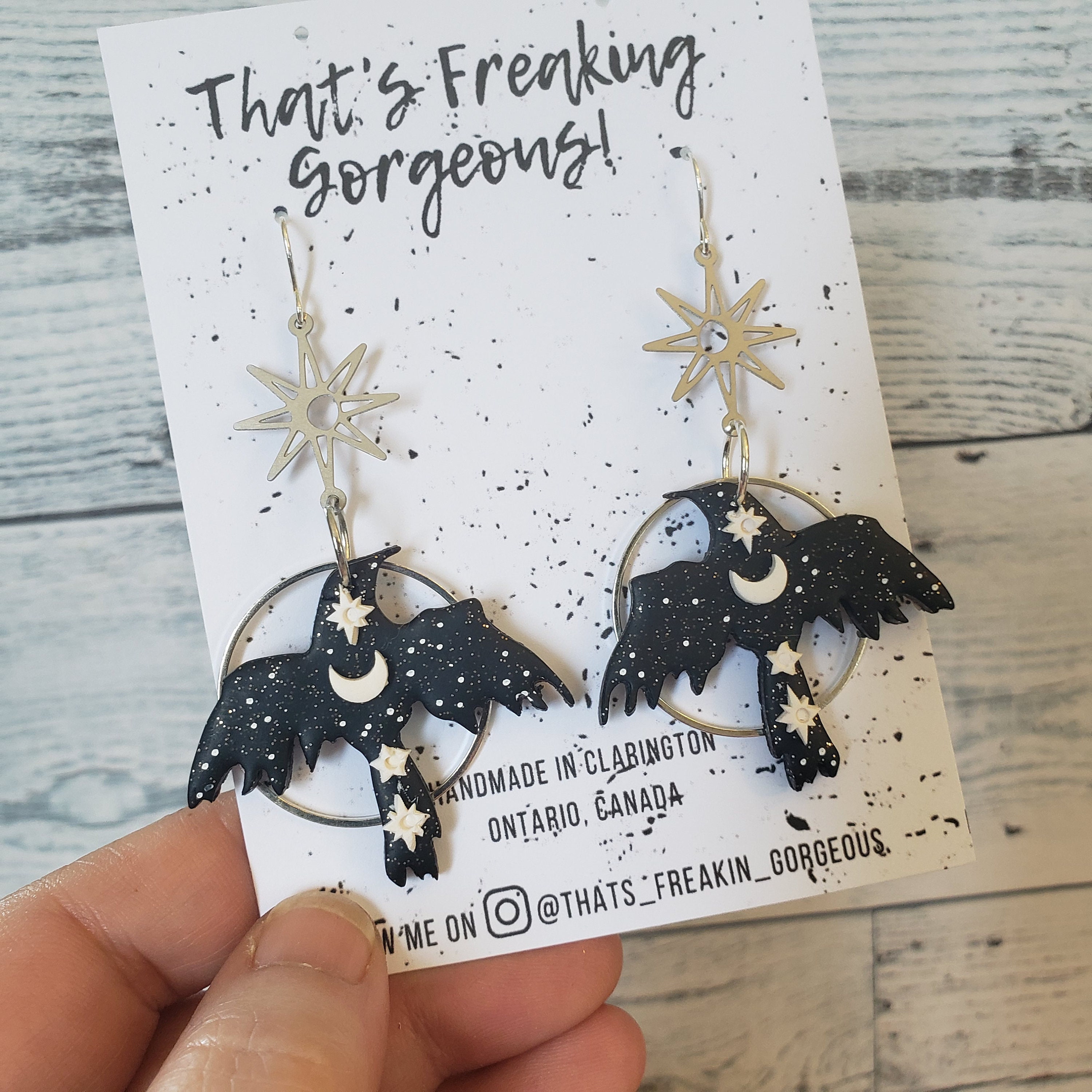 Asymmetrical Celestial Raven Earrings, Mismatched Raven Earrings, Corvid Earrings, Corvid jewelry, Crow jewelry, Goth earrings, Bird jewelry
