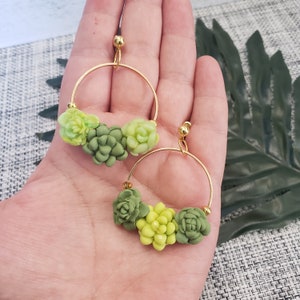 Succulent earrings, Big Hoops, Statement Earrings, Succulent jewelry, Plant jewelry, Botanical earrings, succulent, plant mom, desert image 2