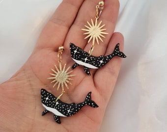 Celestial Whale Earrings, Galaxy Whale Earrings, Night Sky Whale Earring, Polymer Clay Earrings, Handmade jewelry, Whale Jewelry