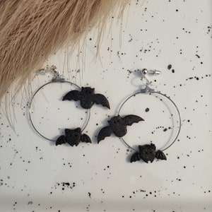 Bats on Big Hoops, Statement Earrings, Minimalist Autumn Hoops, Halloween Hoop Earrings, Witchy Earrings, Witches Familar, Bat Earrings