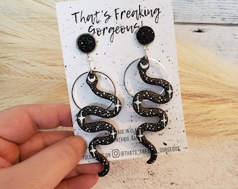 Celestial Starry Night Snake Earrings, Boho Snake Dangles, Pagan Snake dangles, Polymer Clay Earrings, Witchy earrings, clay snake earrings