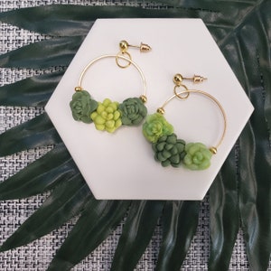 Succulent earrings, Big Hoops, Statement Earrings, Succulent jewelry, Plant jewelry, Botanical earrings, succulent, plant mom, desert image 3