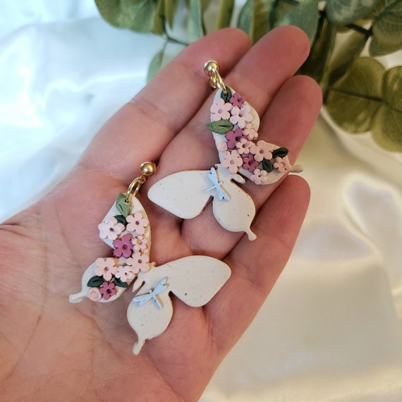 Clay Butterfly Earrings, Butterfly Dangles, Polymer Clay Earrings