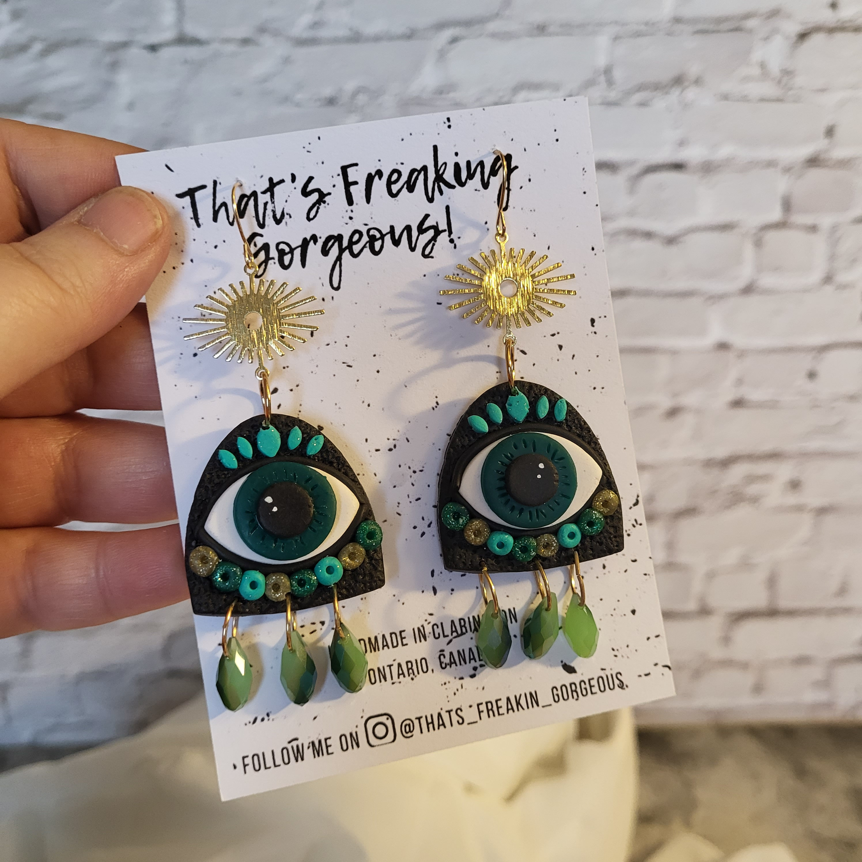 Green Evil Eye Earrings, Third Eye Earrings, Evil Eye Ojo  