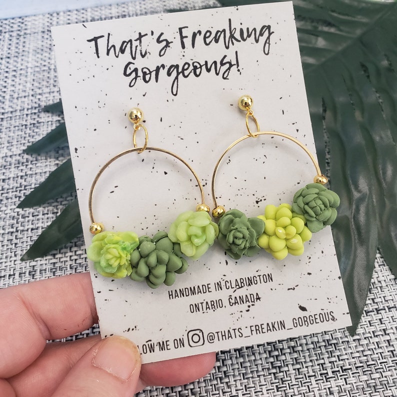 Succulent earrings, Big Hoops, Statement Earrings, Succulent jewelry, Plant jewelry, Botanical earrings, succulent, plant mom, desert image 6