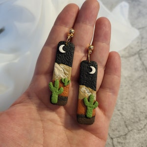 Cactus Desert Landscape Earrings: Polymer Clay Plant Jewelry