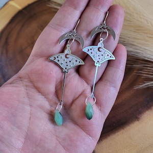 Celestial Manta Ray Earrings, Galaxy Sting Ray Earrings, Silver Dangles, Handmade jewelry, Manta Ray, Sting Ray earrings, Ocean Life Earring