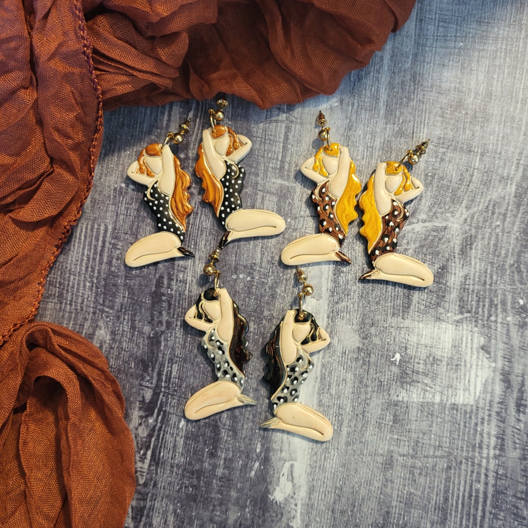1950s Pinup Girl Earrings, Retro Pinup Dangles, Clay Pinup Earrings