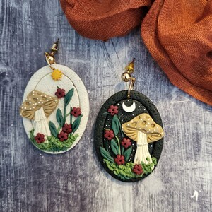 Mismatched Mushroom Earrings: Hand-Sculpted Amanita, Nature Jewelry