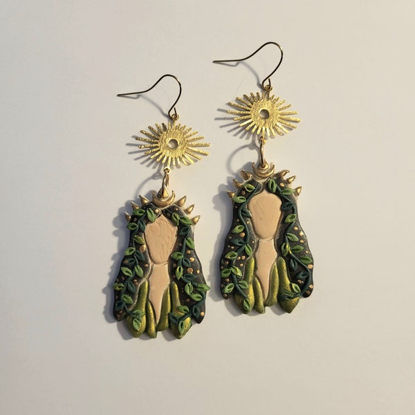 Forest Goddess Earrings, Forest Goddess dangles, Forest Fairy Earrings, Polymer Clay Earrings, Goddess jewelry, Body Positive jewelry