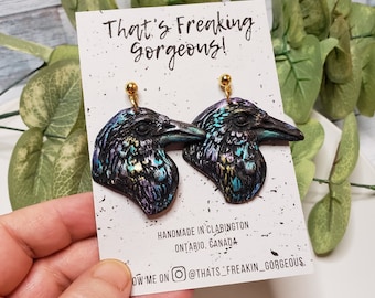 Crow earrings, Raven Earrings, Corvid jewelry, Crow jewelry, Raven jewelry, Goth earrings, Raven Statement, Bird jewelry, Corvid earrings