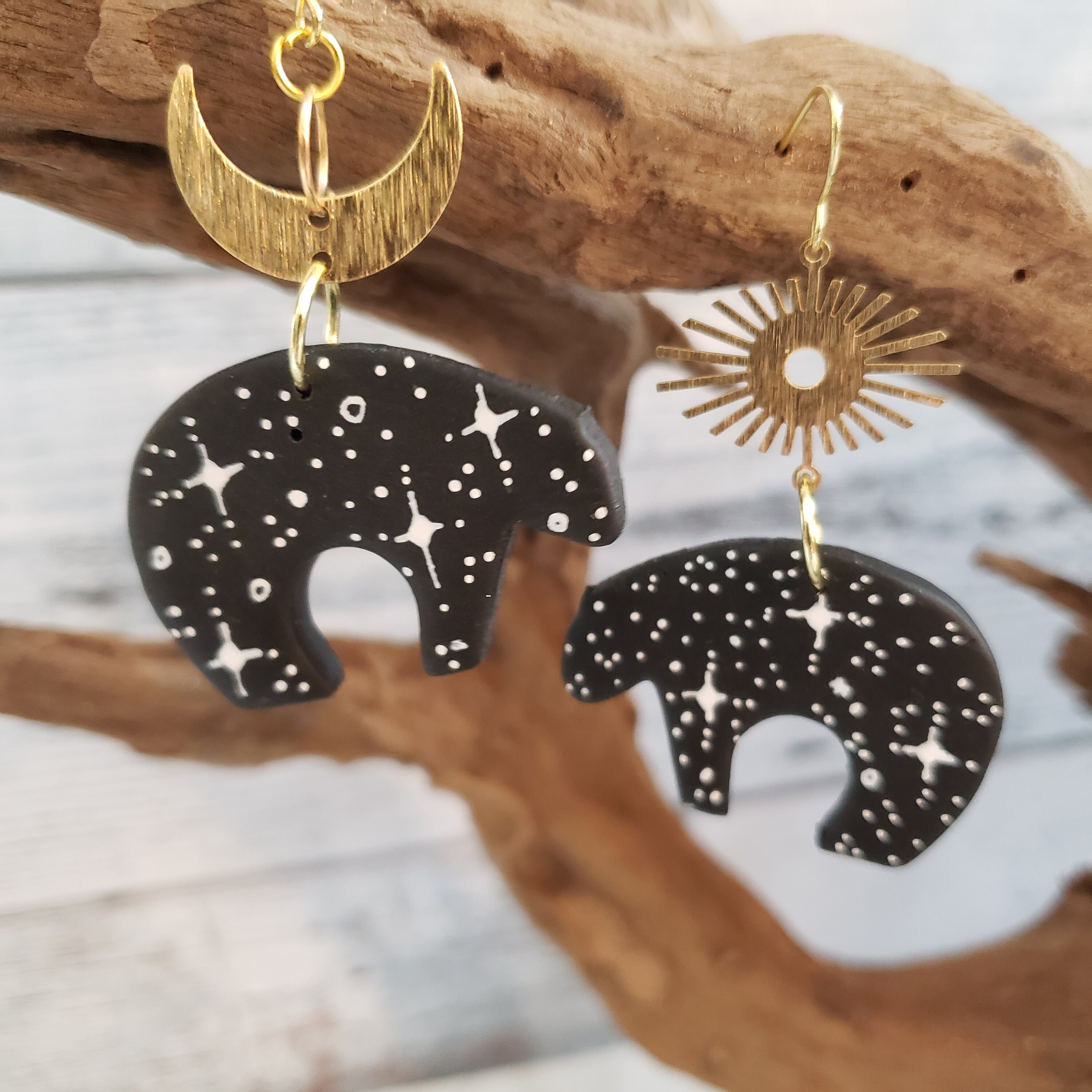 Galaxy Inspired Zuni Bear Earrings Fetish Bearjewelry Etsy