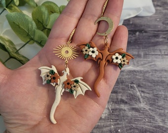 Mismatched Flying Dragon Earrings: Polymer Clay Fantasy Jewelry