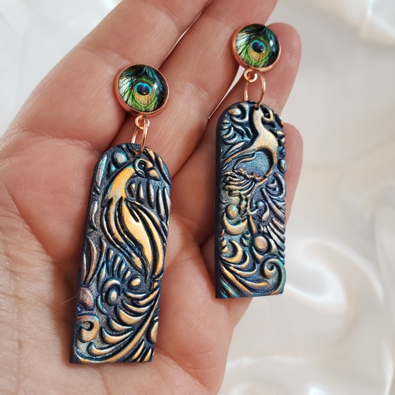 Peacock drop earrings clearance