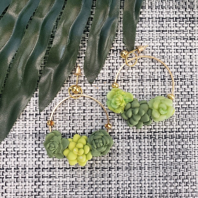 Succulent earrings, Big Hoops, Statement Earrings, Succulent jewelry, Plant jewelry, Botanical earrings, succulent, plant mom, desert image 4