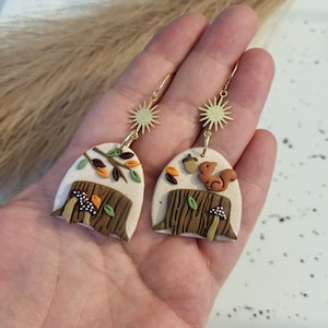 Autumn Forest Squirrel Earrings, Squirrel Earrings, Tree Earrings, Forest jewelry, Tree jewelry, Nature jewelry,  Tree lover, Forest Lover