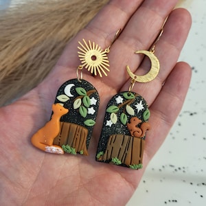Fox in the Forest earrings, Fox Earrings, Forest Earrings, Forest jewelry, Tree jewelry, Nature jewelry, Tree lover, Forest Lover, Squirrel