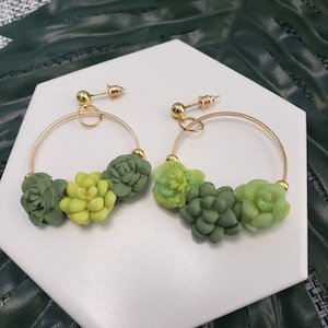 Succulent earrings, Big Hoops, Statement Earrings, Succulent jewelry, Plant jewelry, Botanical earrings, succulent, plant mom, desert image 5