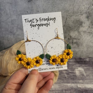 Sunflower Hoop Earrings, Floral Statement earrings, Floral hoops, Floral Dangles, Sun flower earrings, Statement jewelry, Floral Hoops